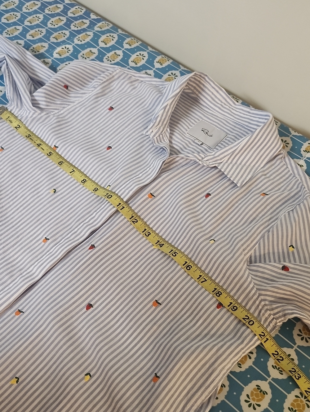 Rails Taylor Embroidered Citrus Button Down Shirt Size Mefium Blue Stripe Cotton - Picture 5 of 9